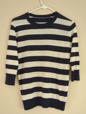 20" Pit-to-Pit Silk Cashmere Blend Lightweight Striped Sweater
